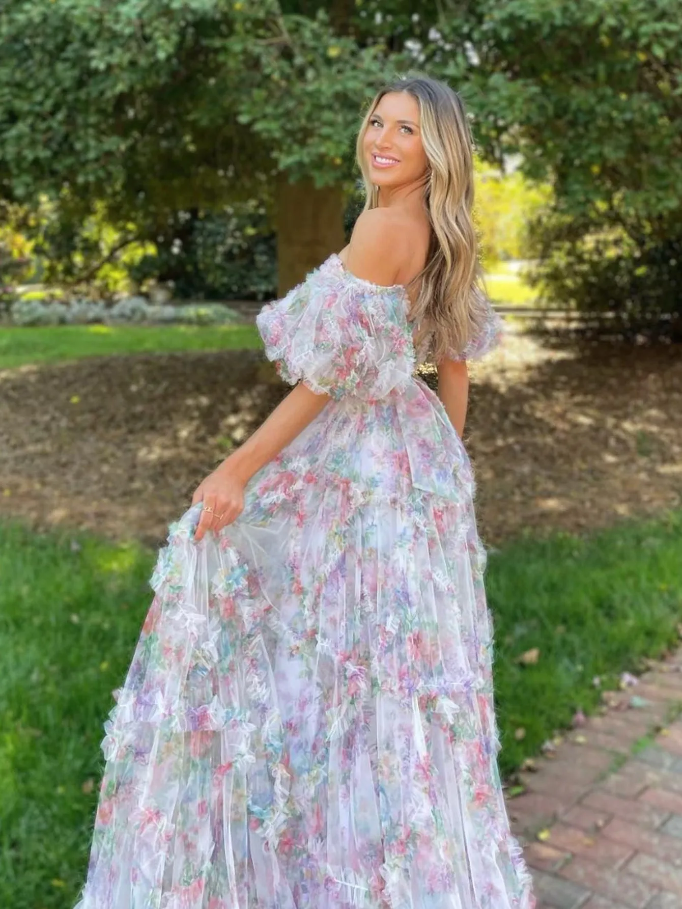 Roycebridal Sydney |A Line Sweetheart Printed Tulle Long Prom Dress