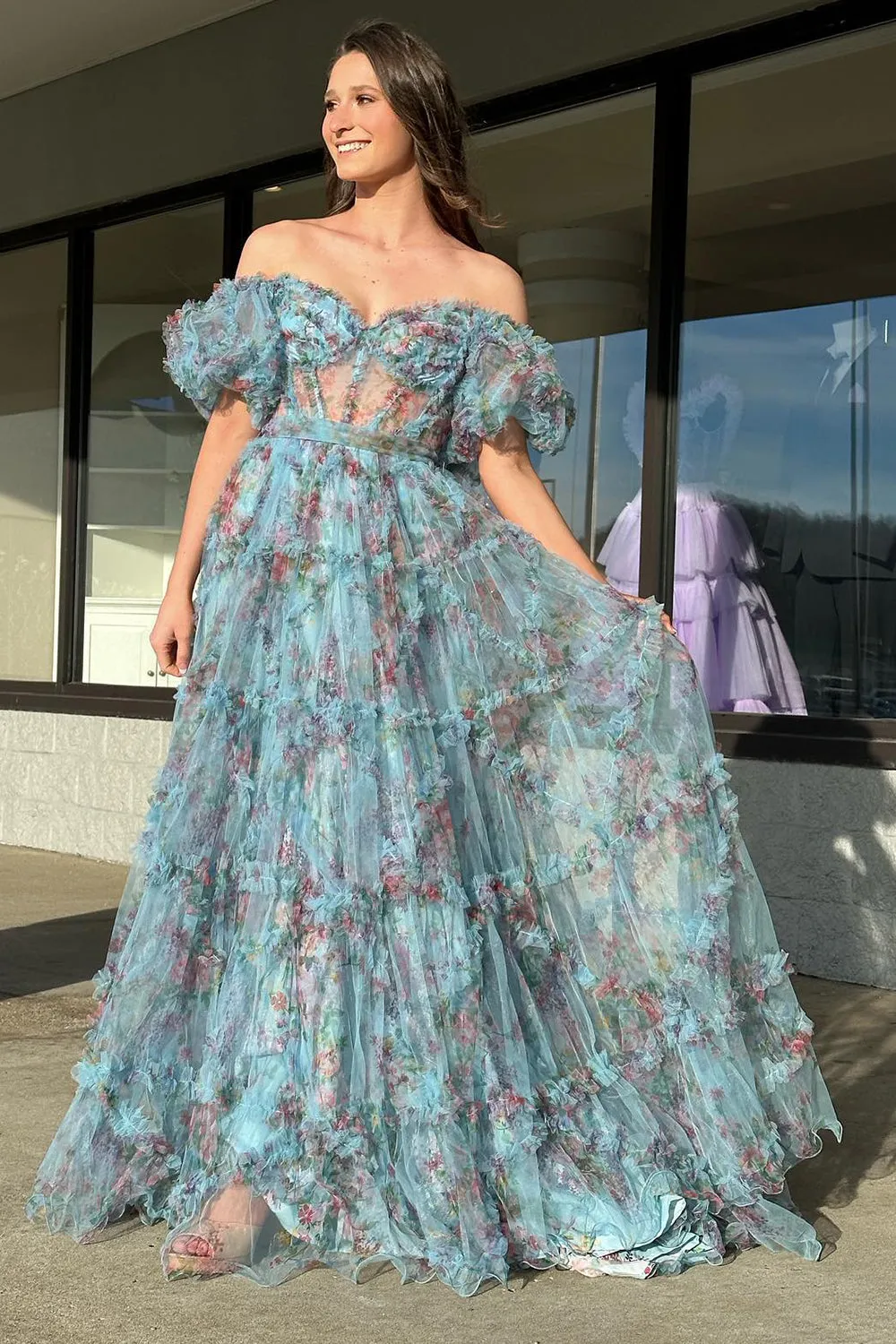 Roycebridal Sydney |A Line Sweetheart Printed Tulle Long Prom Dress