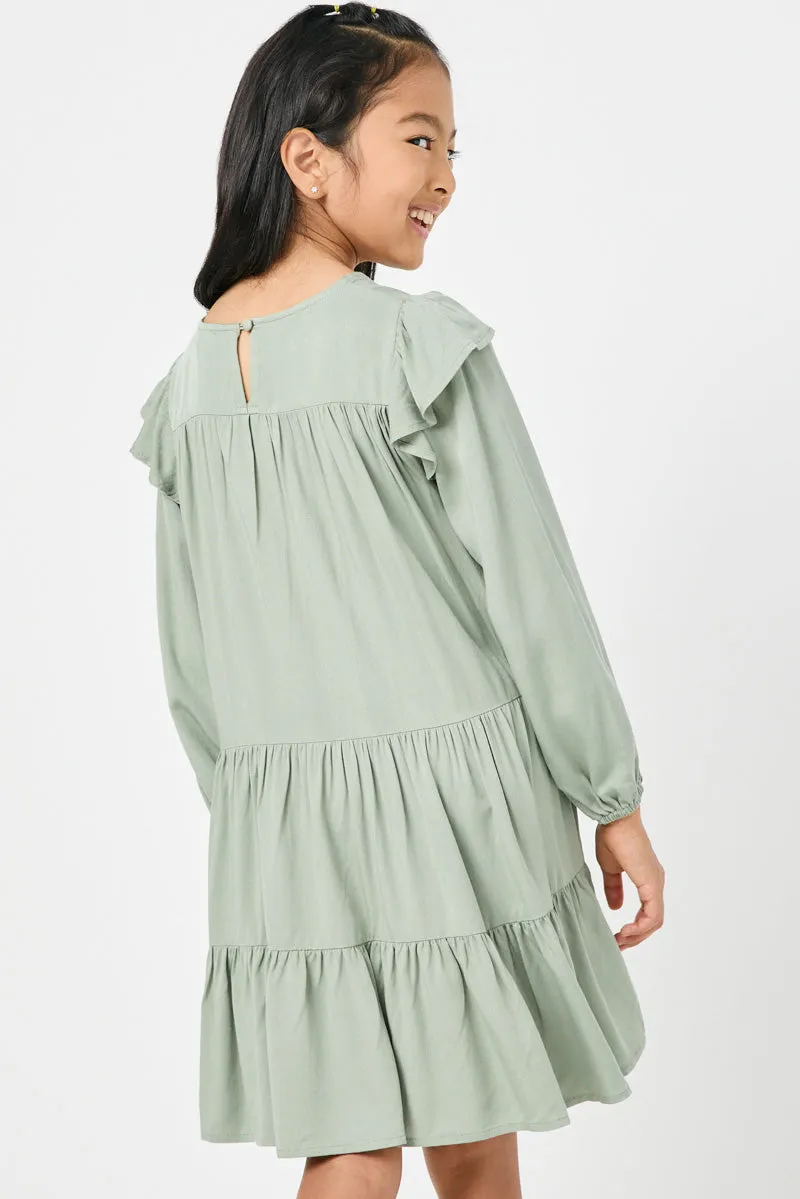 Ruffled Shoulder Long Sleeve Dress
