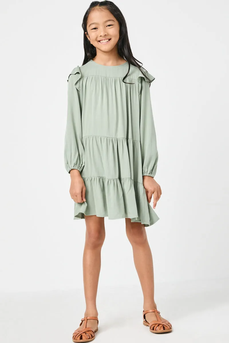Ruffled Shoulder Long Sleeve Dress