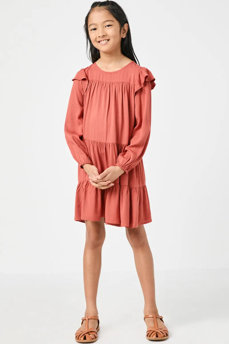 Ruffled Shoulder Long Sleeve Dress