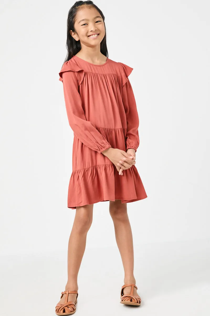 Ruffled Shoulder Long Sleeve Dress