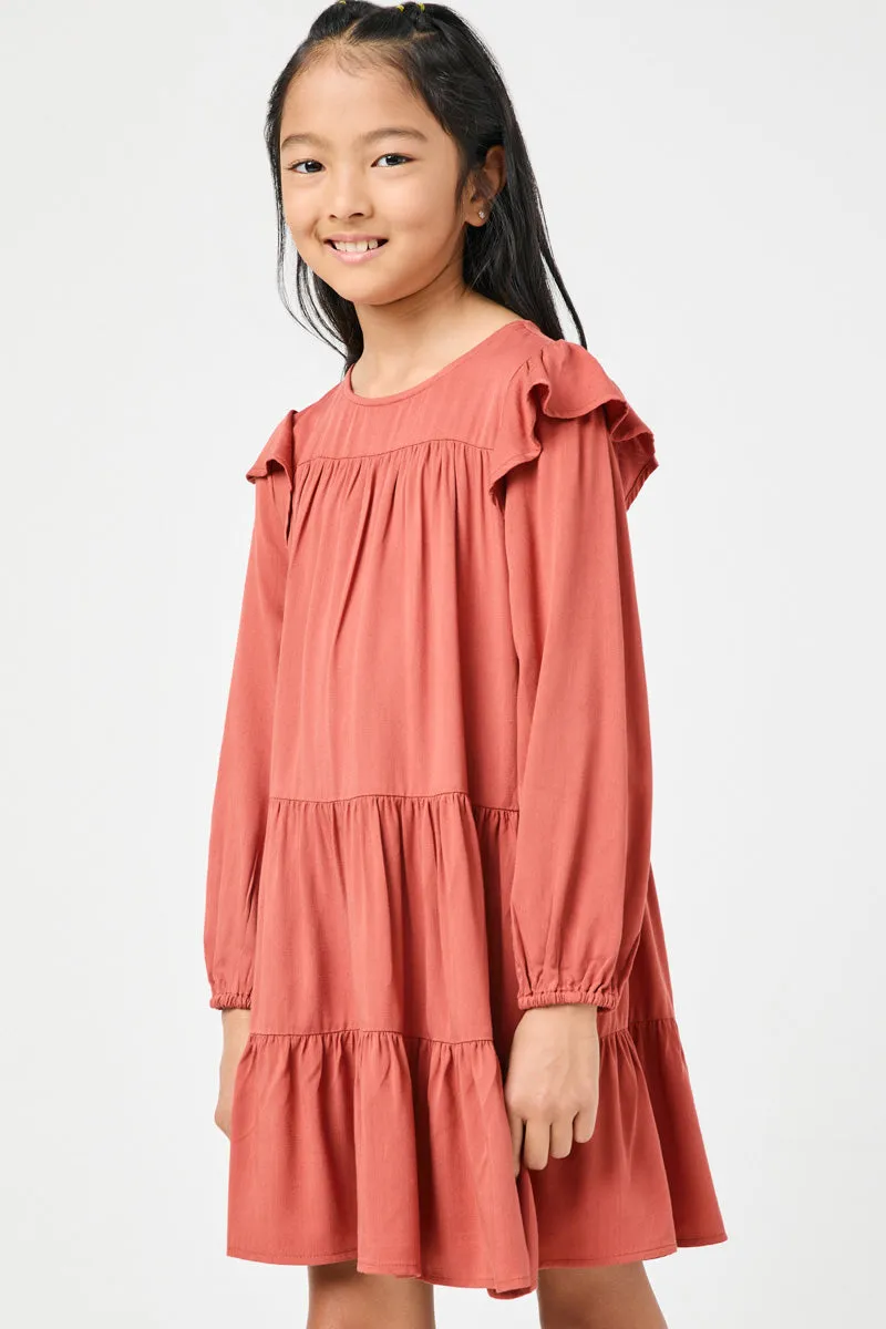 Ruffled Shoulder Long Sleeve Dress