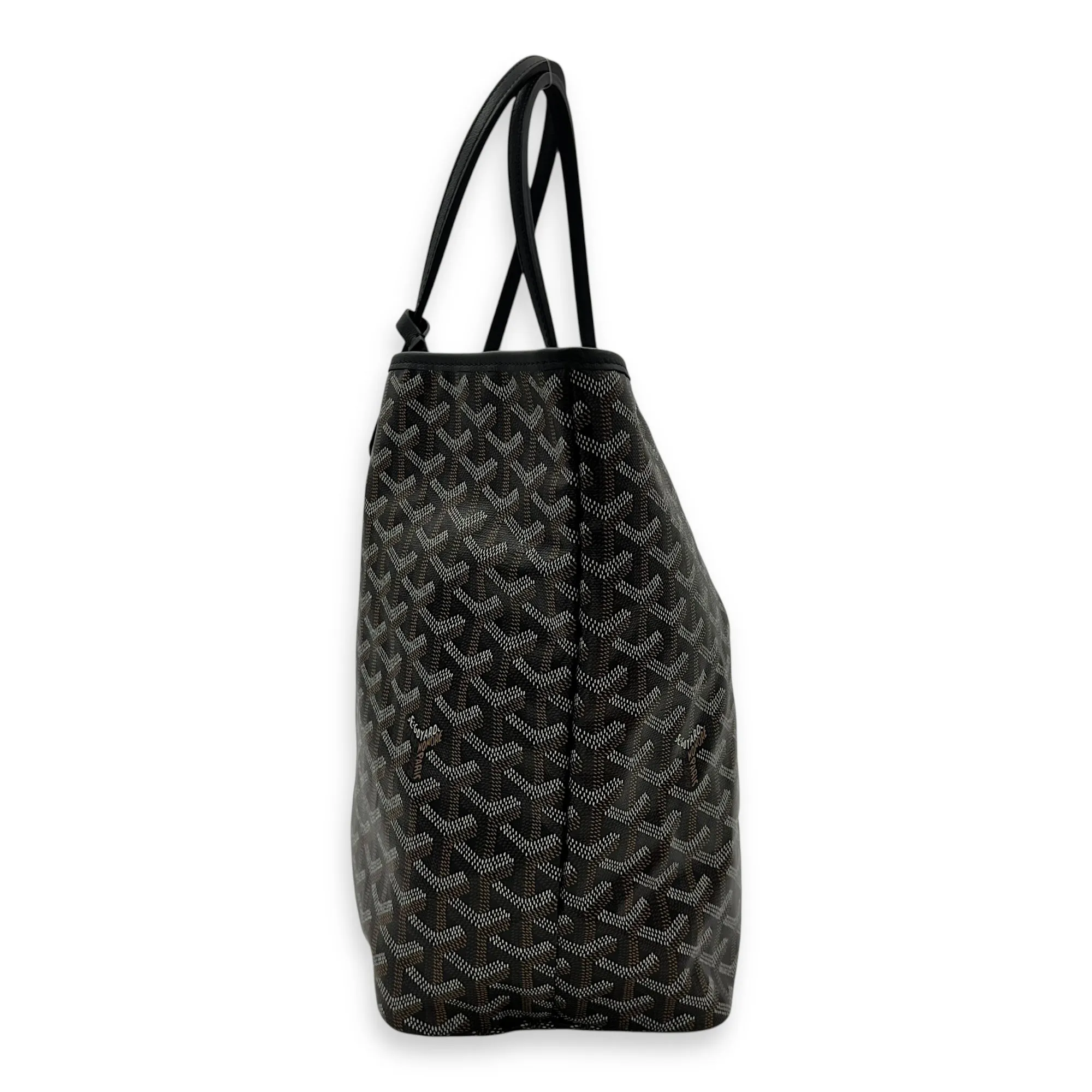 Saint Louis PM Black Tote Bag in Coated Canvas, Silver hardware