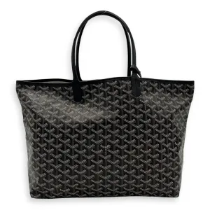 Saint Louis PM Black Tote Bag in Coated Canvas, Silver hardware