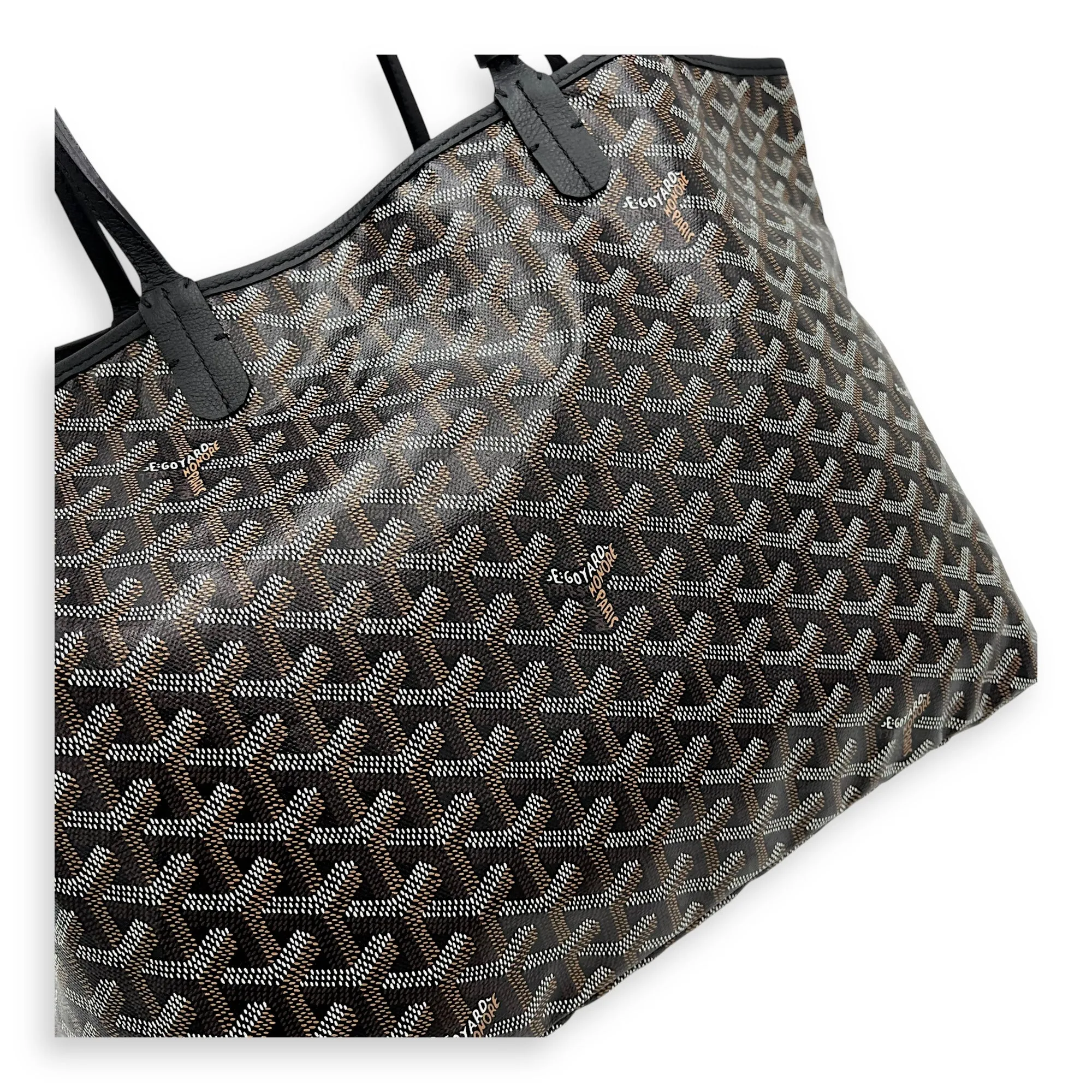 Saint Louis PM Black Tote Bag in Coated Canvas, Silver hardware