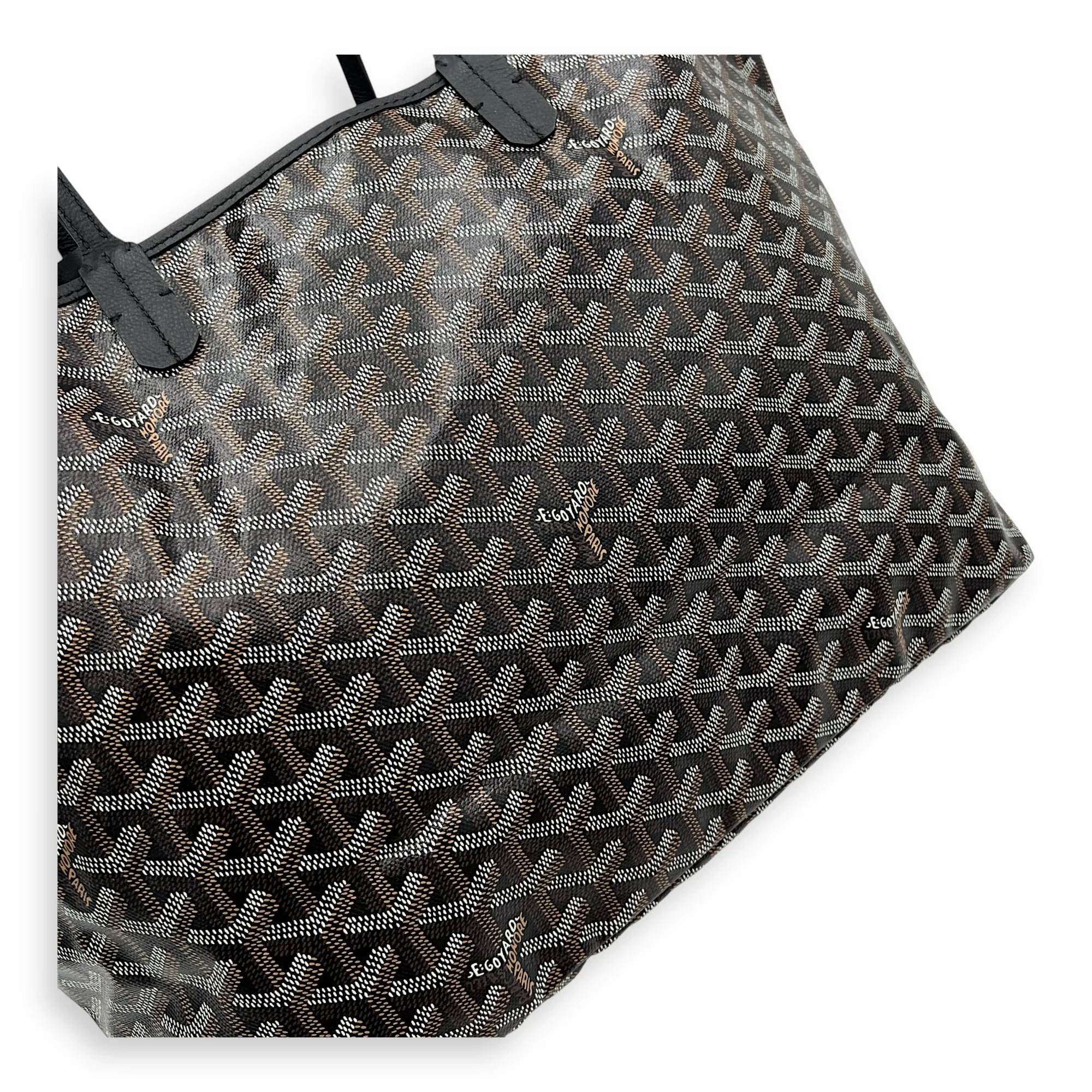 Saint Louis PM Black Tote Bag in Coated Canvas, Silver hardware