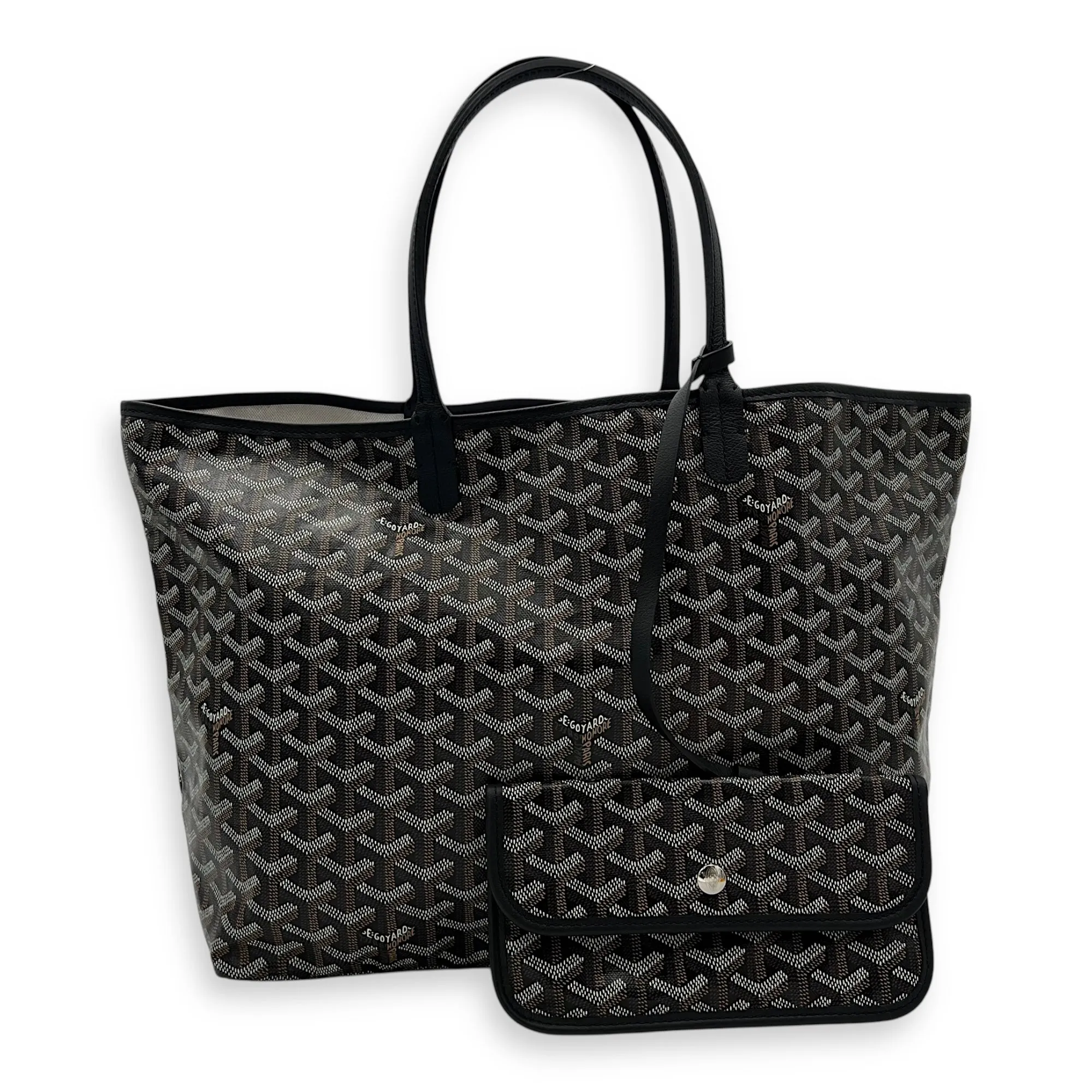 Saint Louis PM Black Tote Bag in Coated Canvas, Silver hardware