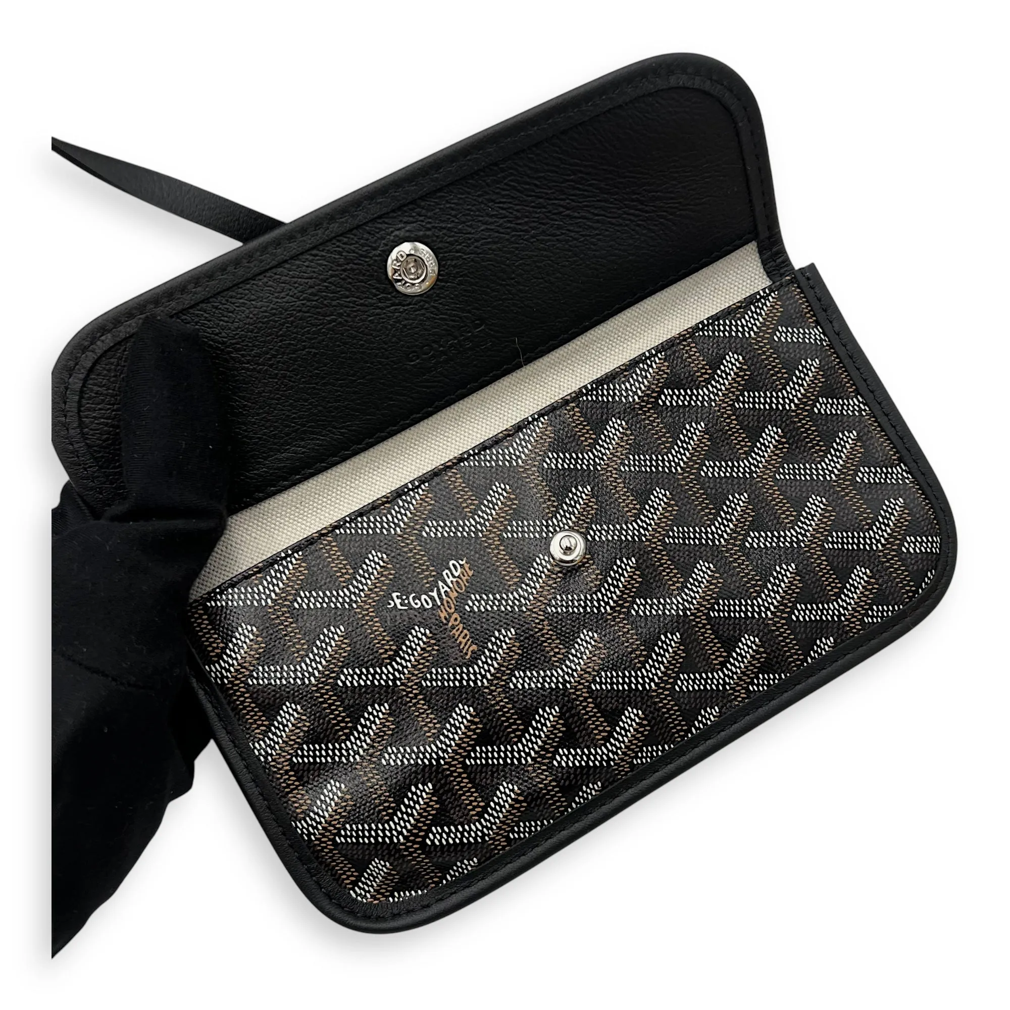 Saint Louis PM Black Tote Bag in Coated Canvas, Silver hardware