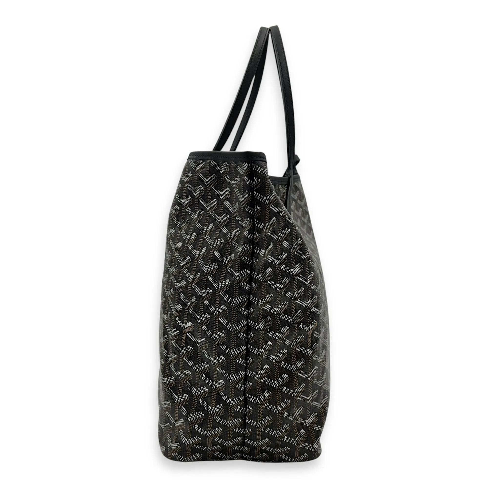 Saint Louis PM Black Tote Bag in Coated Canvas, Silver hardware