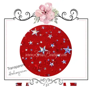 SALE Transparent Hologram Stars ~ Red & Silver ~ Bow Making ~ Craft Fabric Sheets