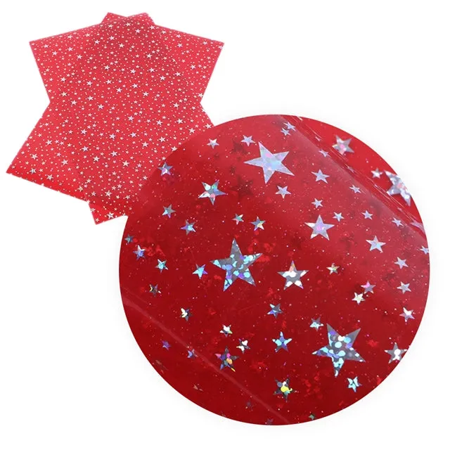SALE Transparent Hologram Stars ~ Red & Silver ~ Bow Making ~ Craft Fabric Sheets
