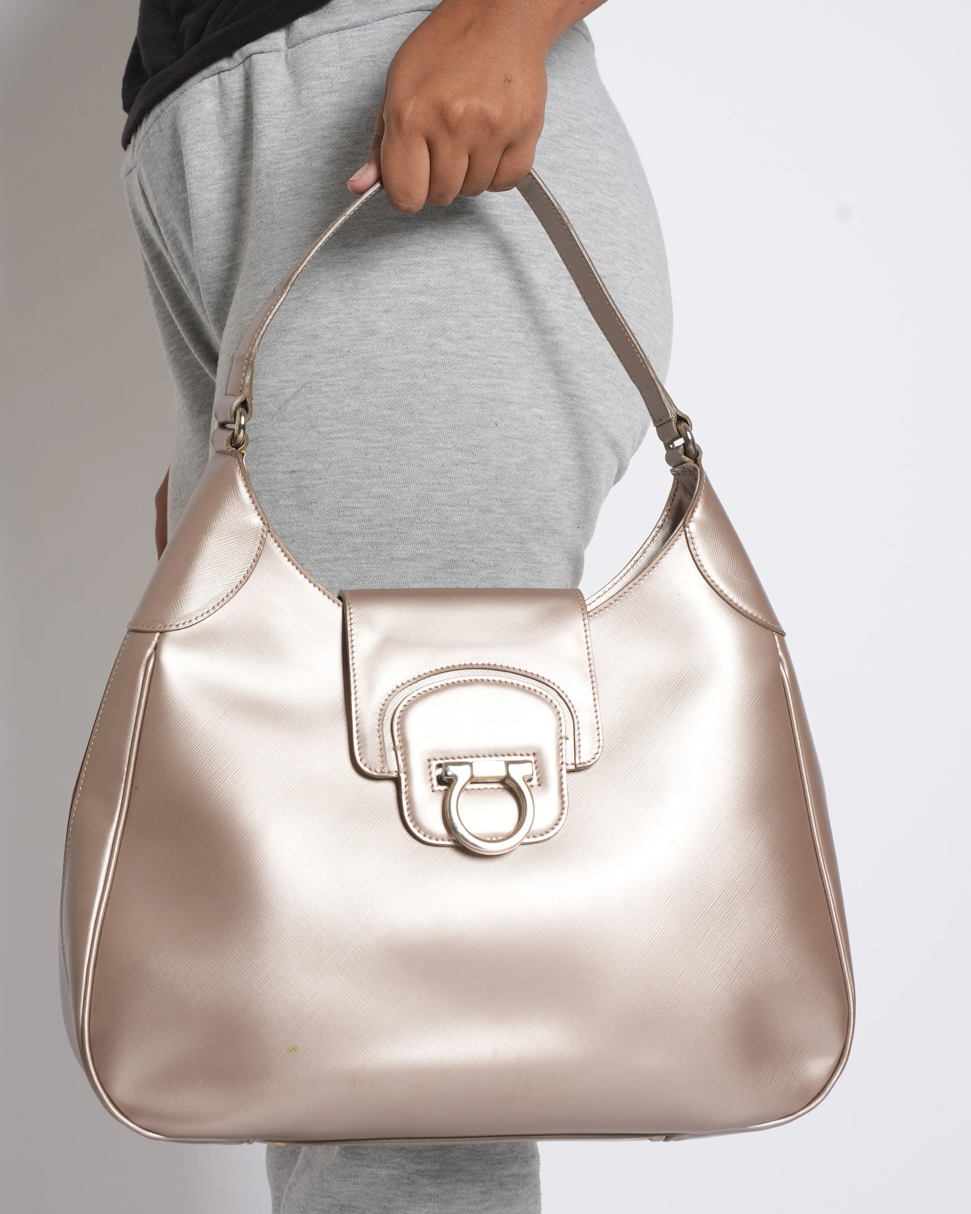 Salvatore Ferragamo Gancini Metallic Hobo Bag