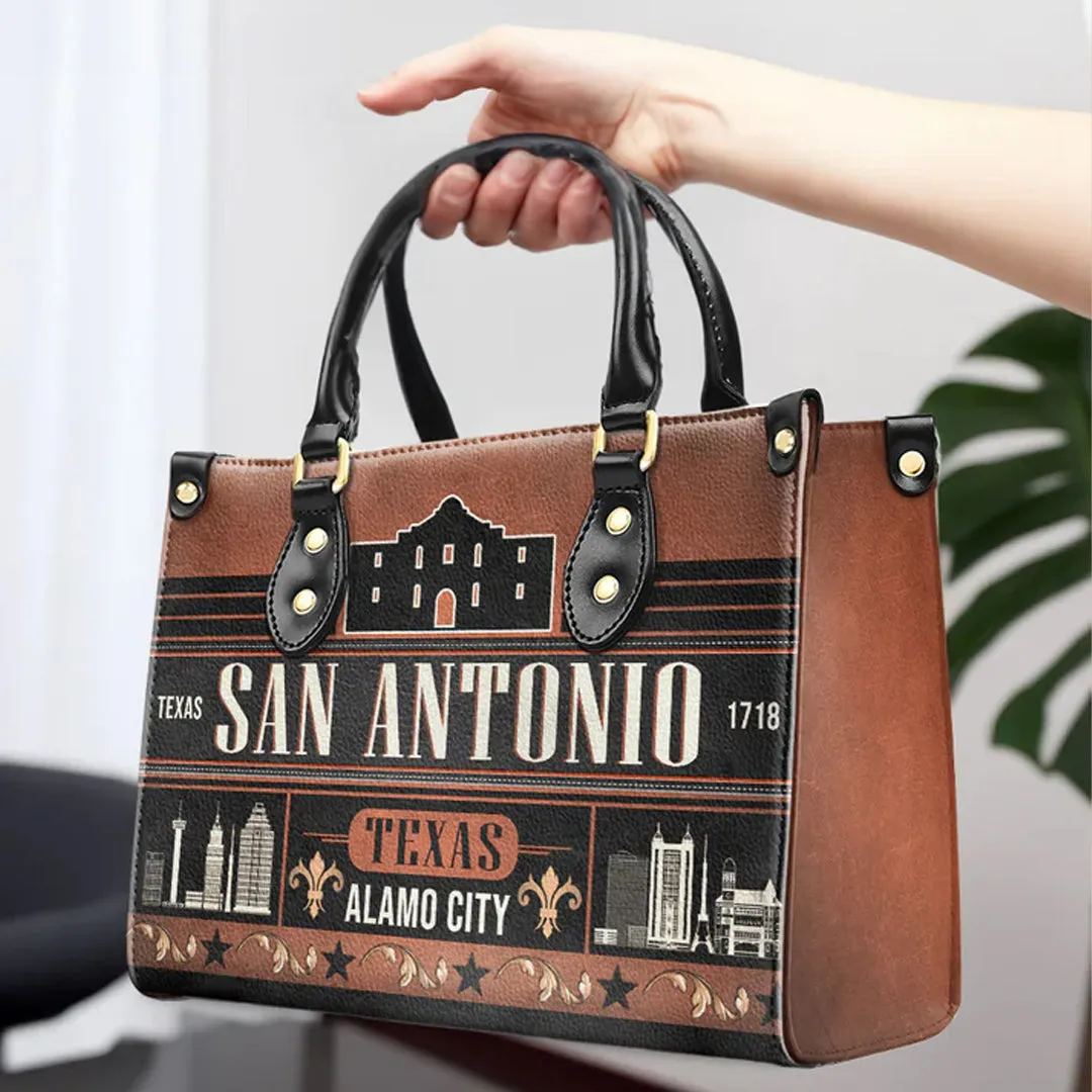 San Antonio Alamo City Leather Handbag by CHRISTIANARTBAG – Texan Heritage Charm - CABLTHB11010424.