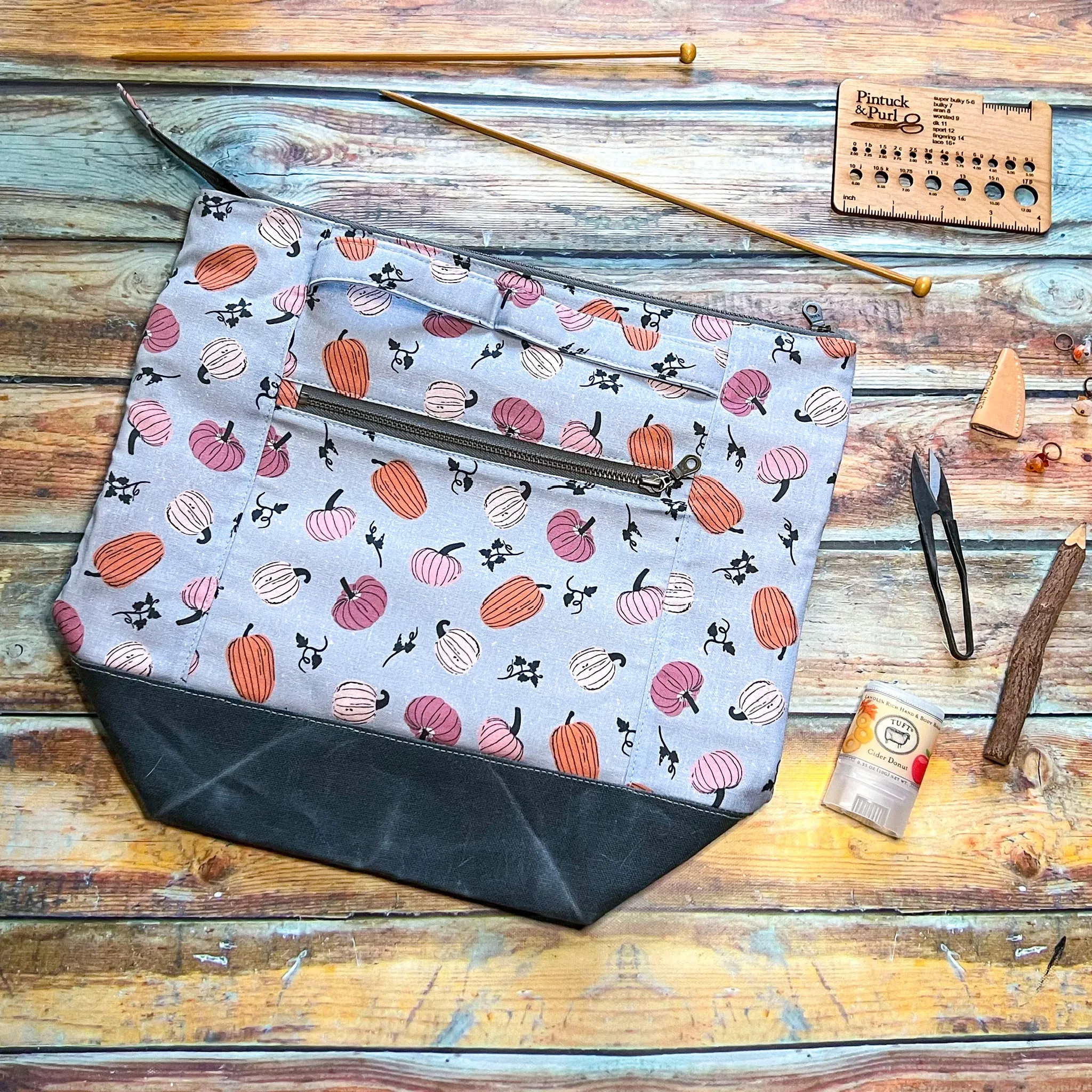 *Scattered Pumpkins*- Signature Zippered Knitting Project Bag