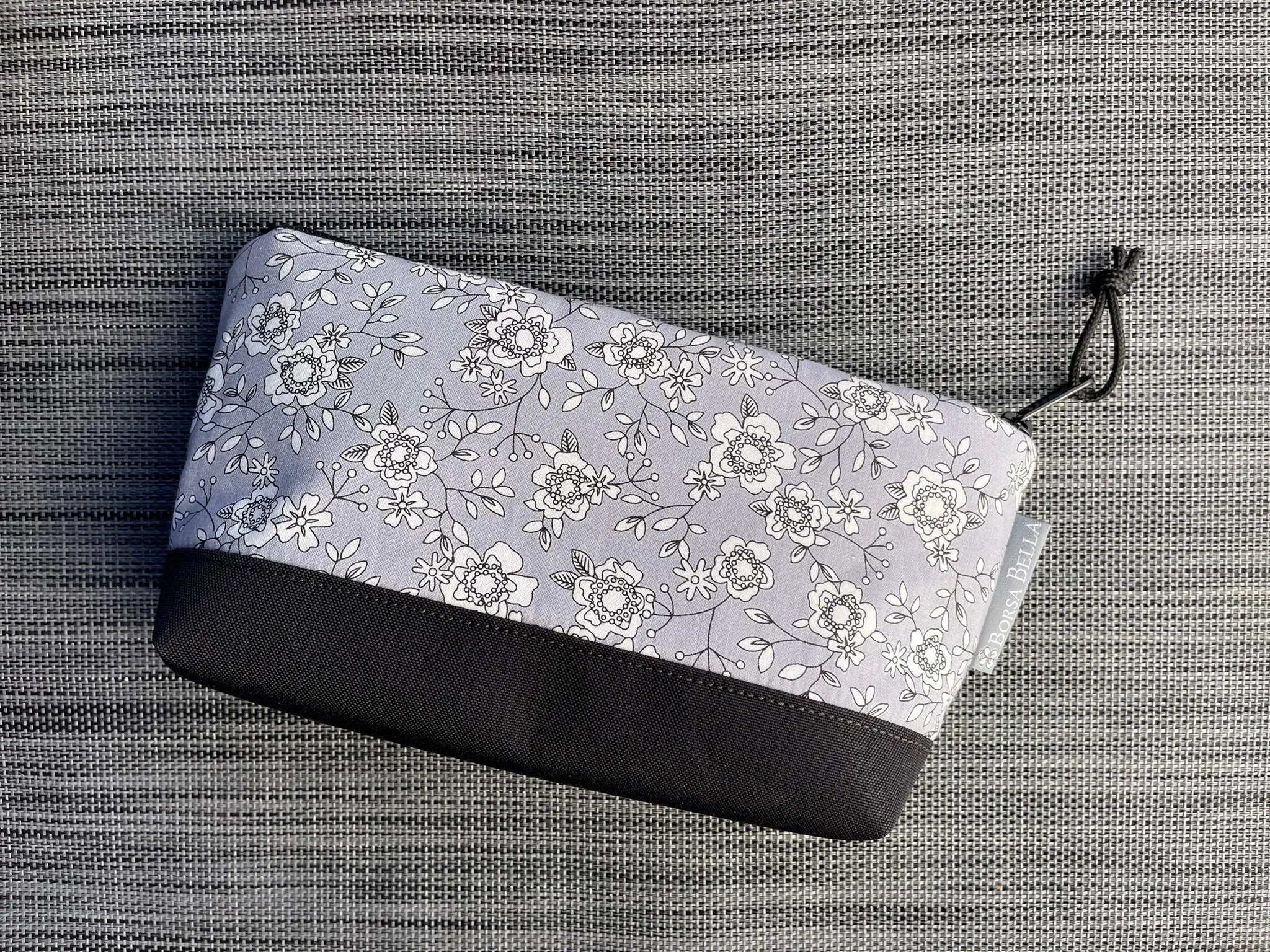 Side Kick Gusseted Zippered Pouch Gray Floral Fabric