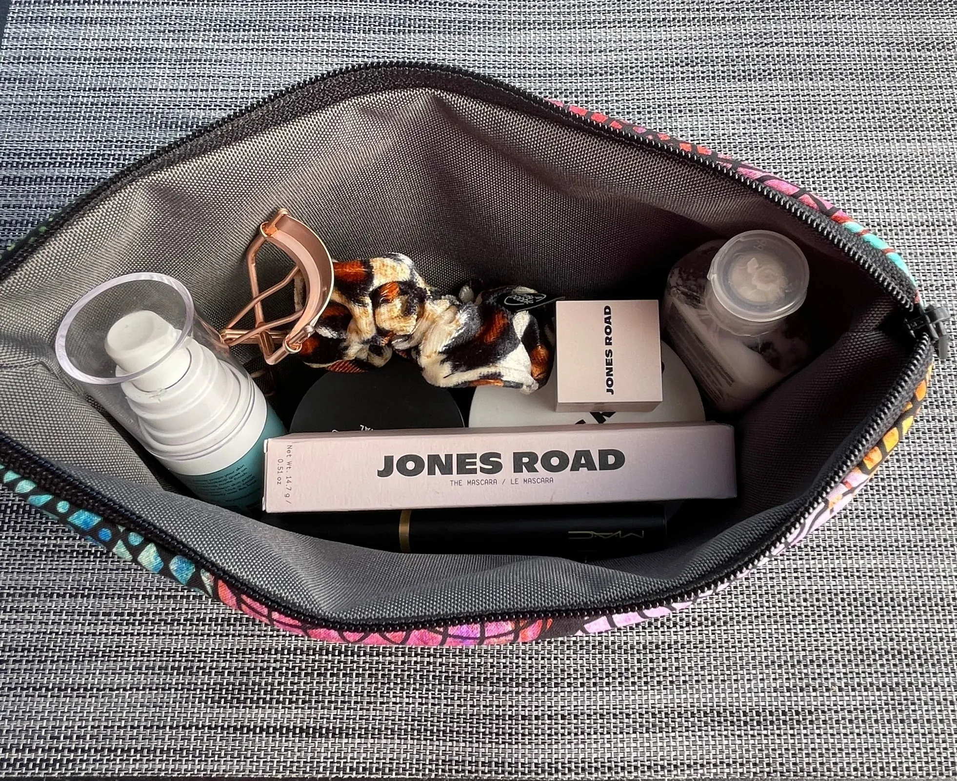 Side Kick Gusseted Zippered Pouch Gray Floral Fabric