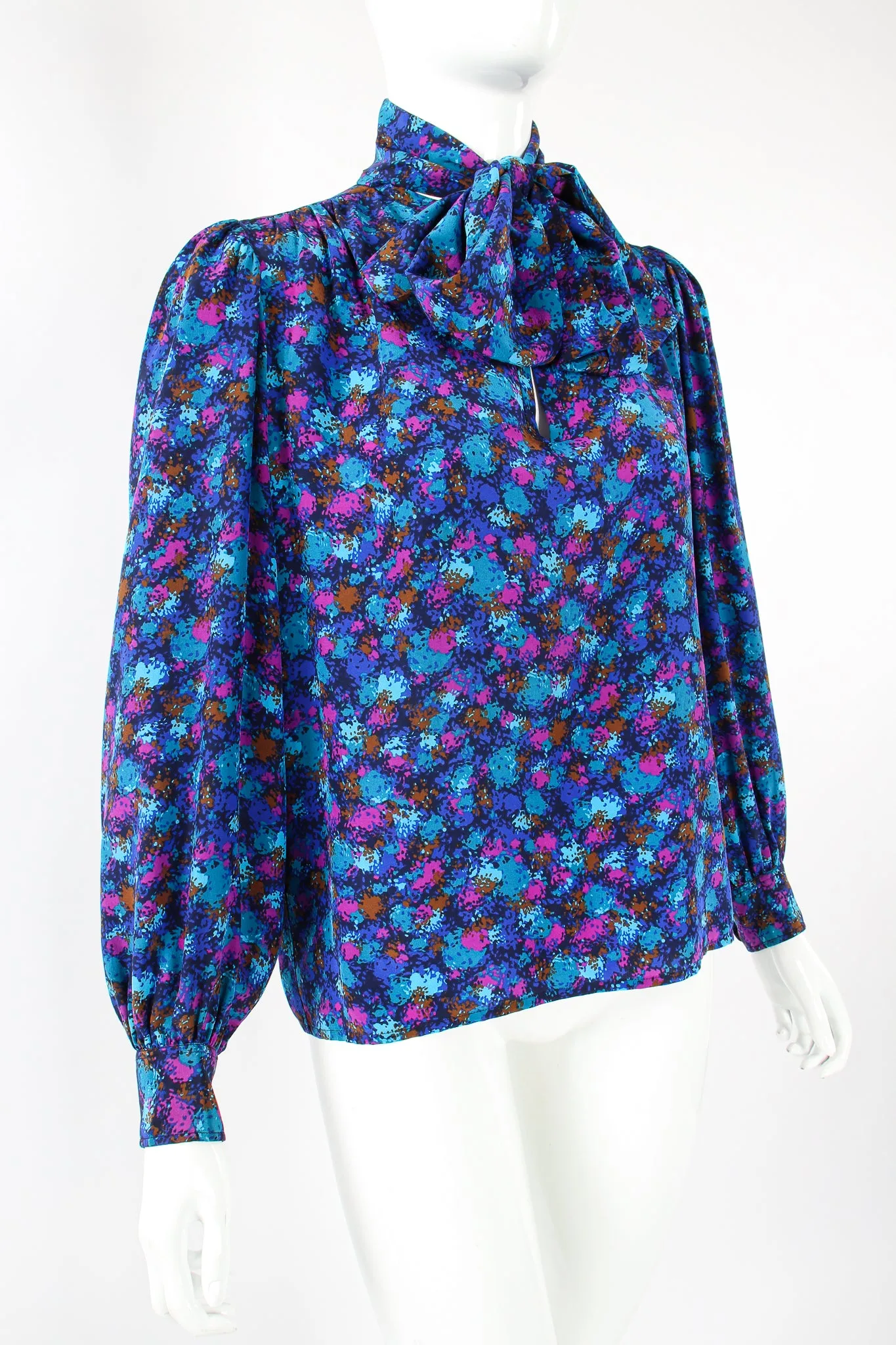 Silk Splatter Bow Blouse