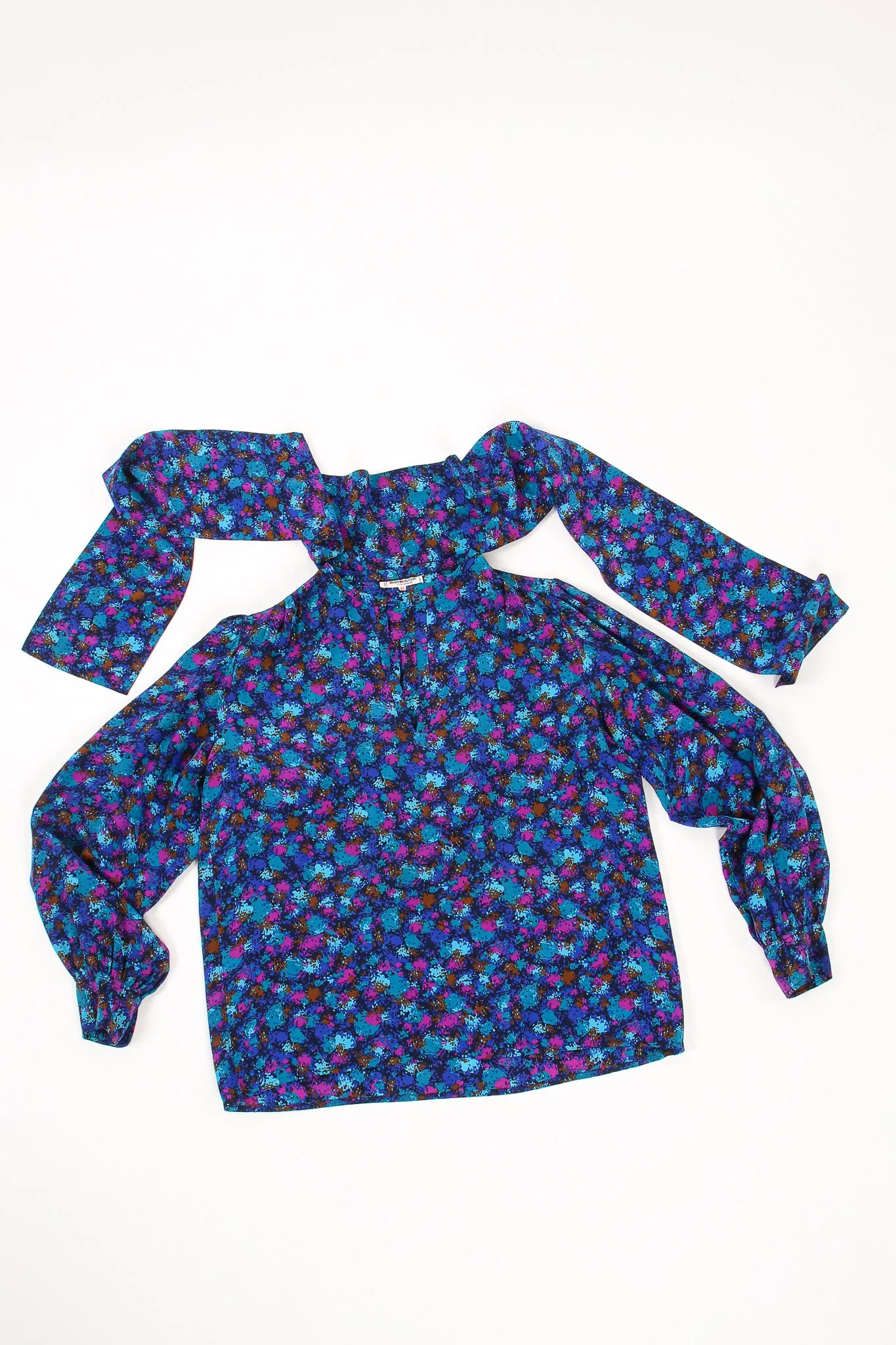 Silk Splatter Bow Blouse