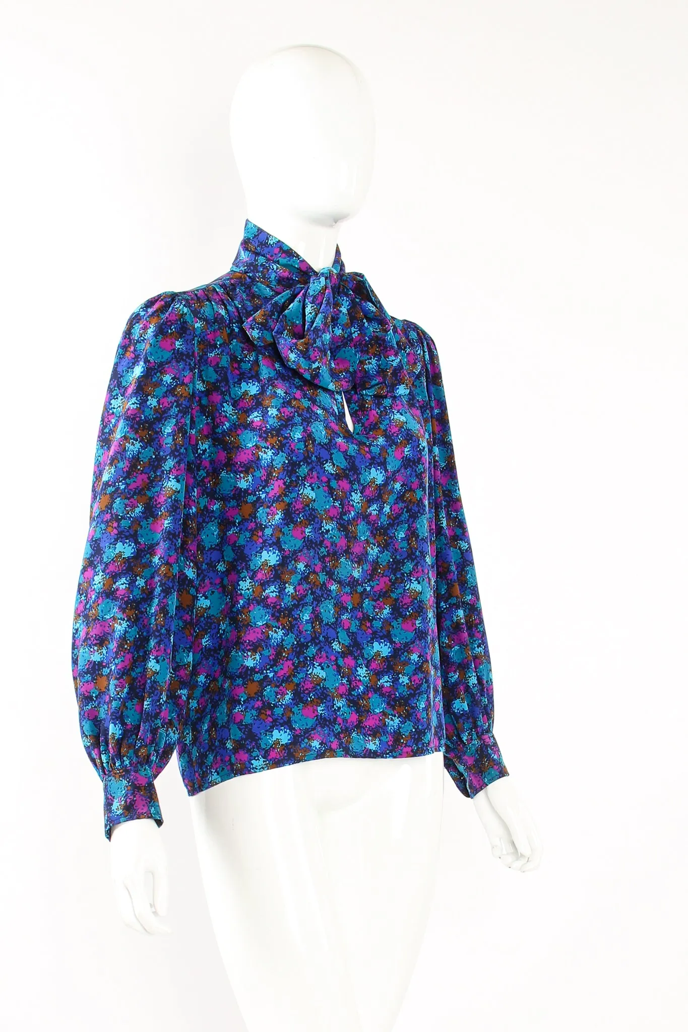 Silk Splatter Bow Blouse