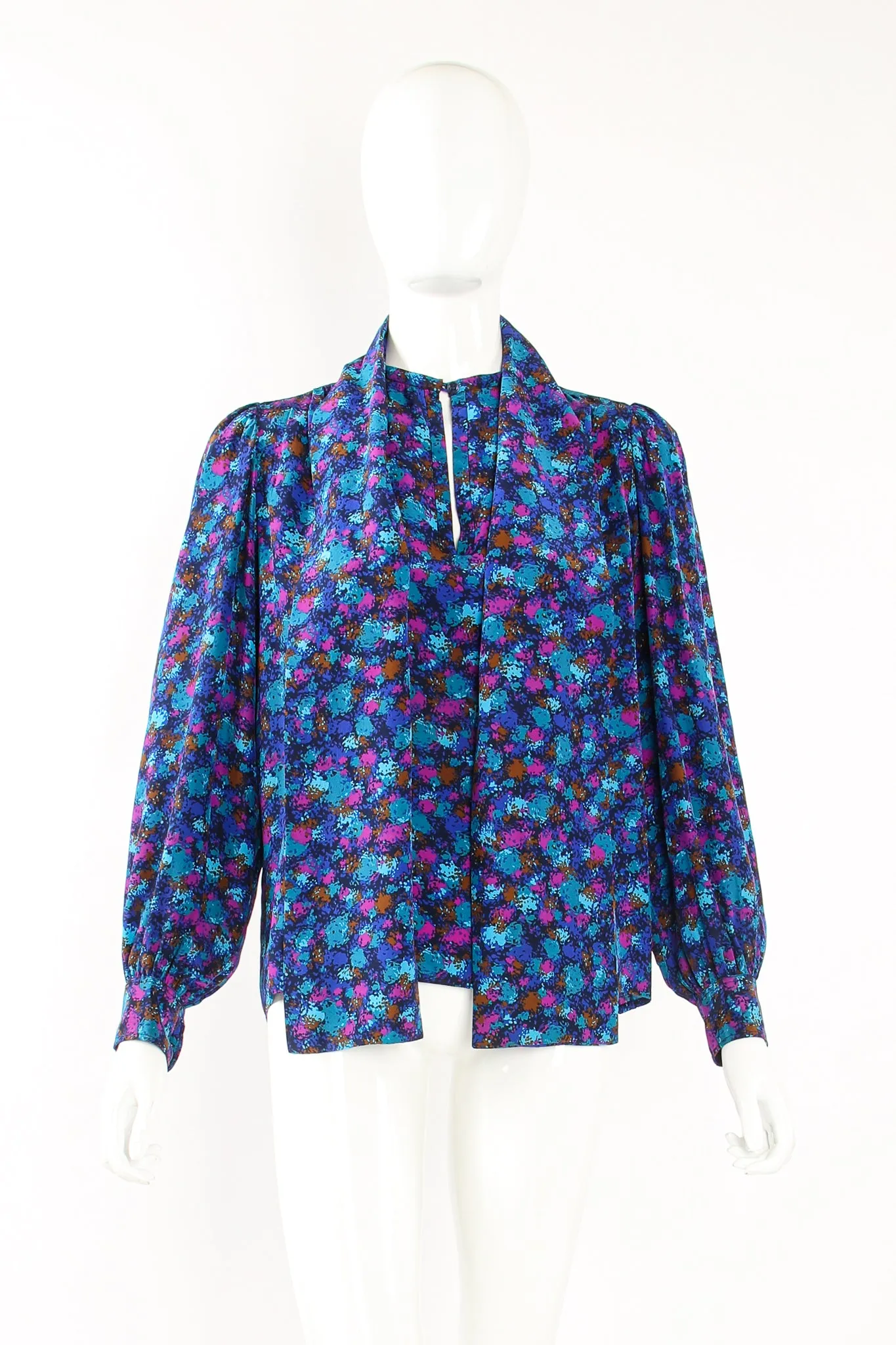 Silk Splatter Bow Blouse