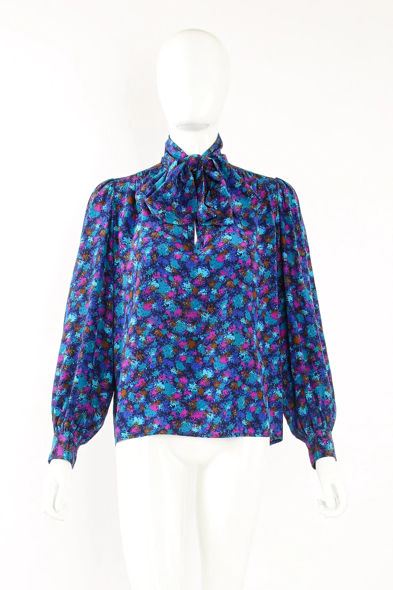 Silk Splatter Bow Blouse