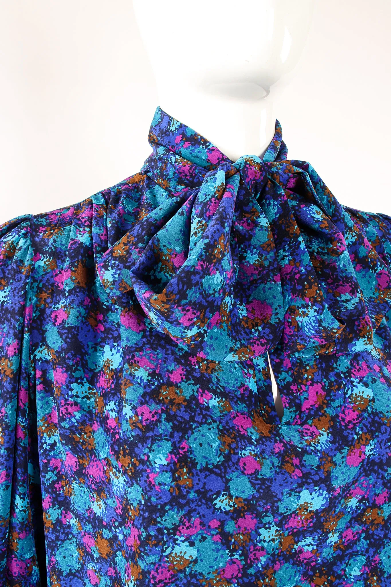 Silk Splatter Bow Blouse