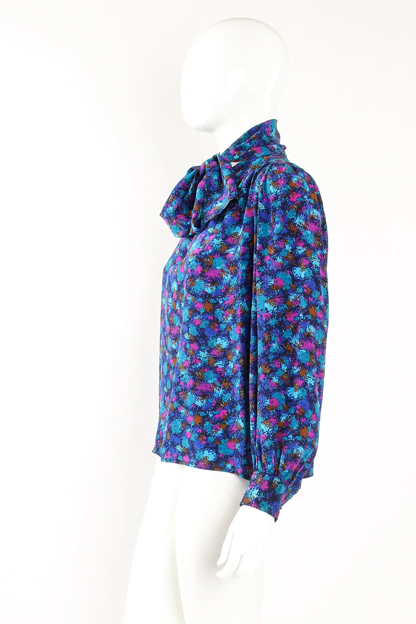 Silk Splatter Bow Blouse