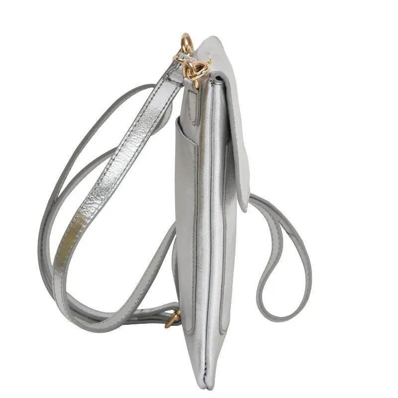 Silver Metallic Mini Crossbody Leather Phone Bag
