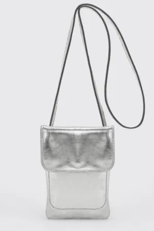 Silver Metallic Mini Crossbody Leather Phone Bag