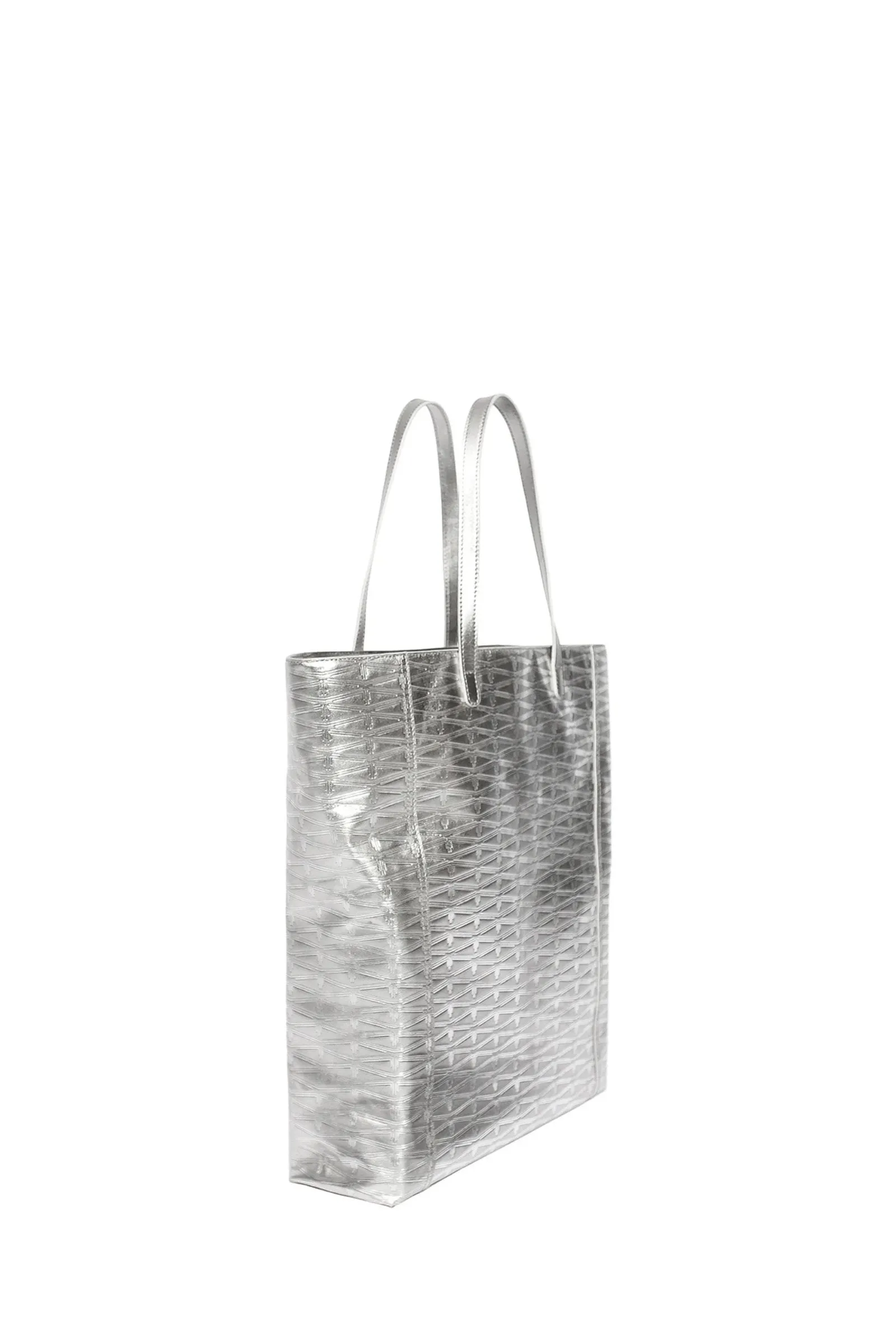 Silver Monogram Large Leather Tote