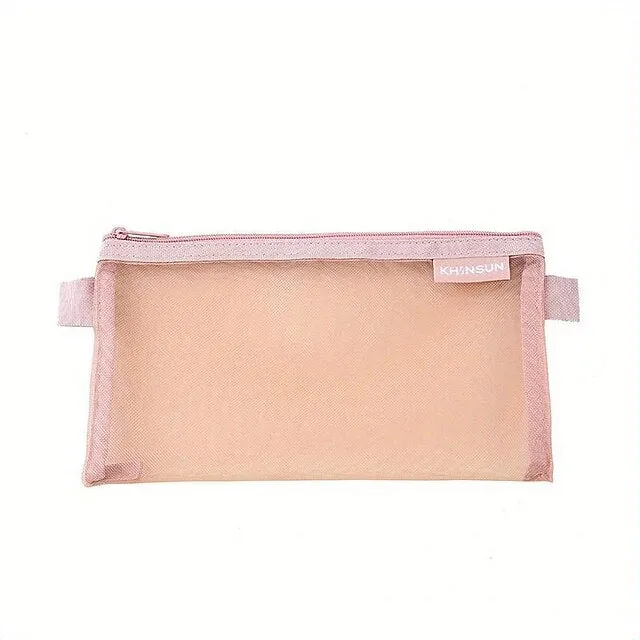 Simple Transparent Mesh Pencil Case Storage Student Pencil Bag Large Capacity Pouches Stationery Cosmetic Bags