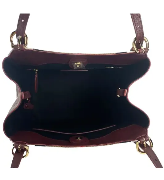 Small Canterby Mahogany Leather Check Canvas Tote Bag Purse