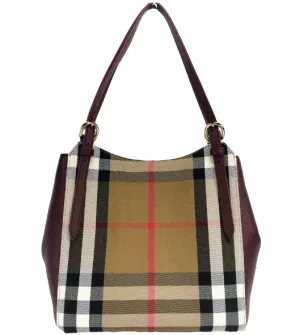 Small Canterby Mahogany Leather Check Canvas Tote Bag Purse
