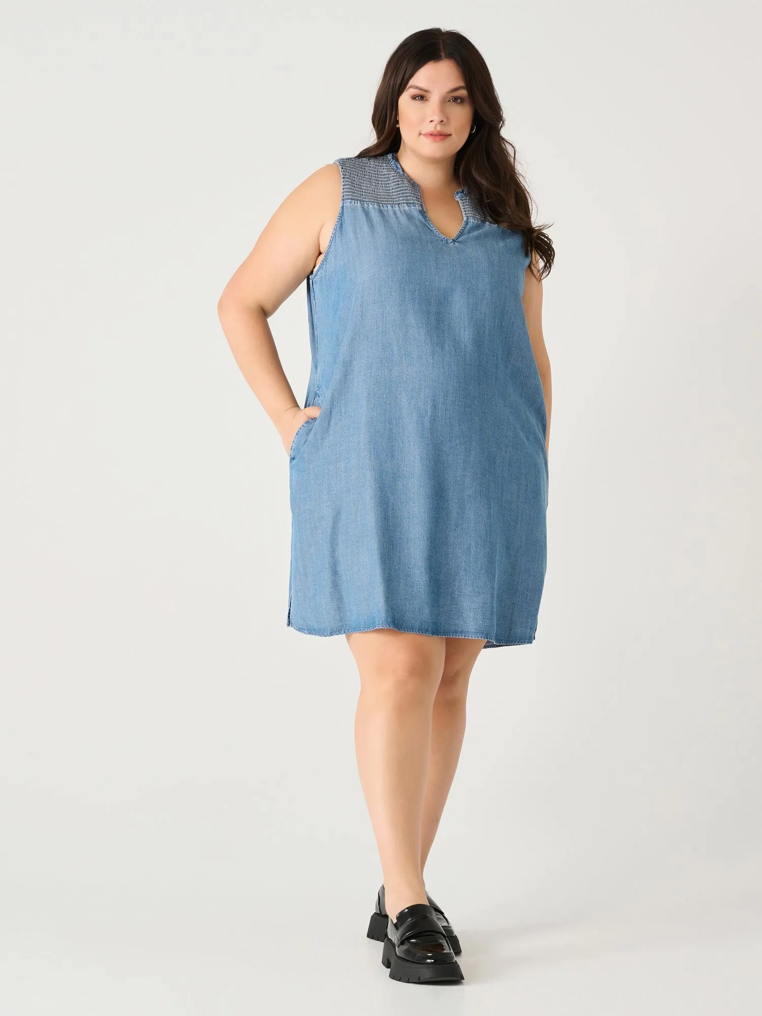 Smocked Shoulder Tunic Dress