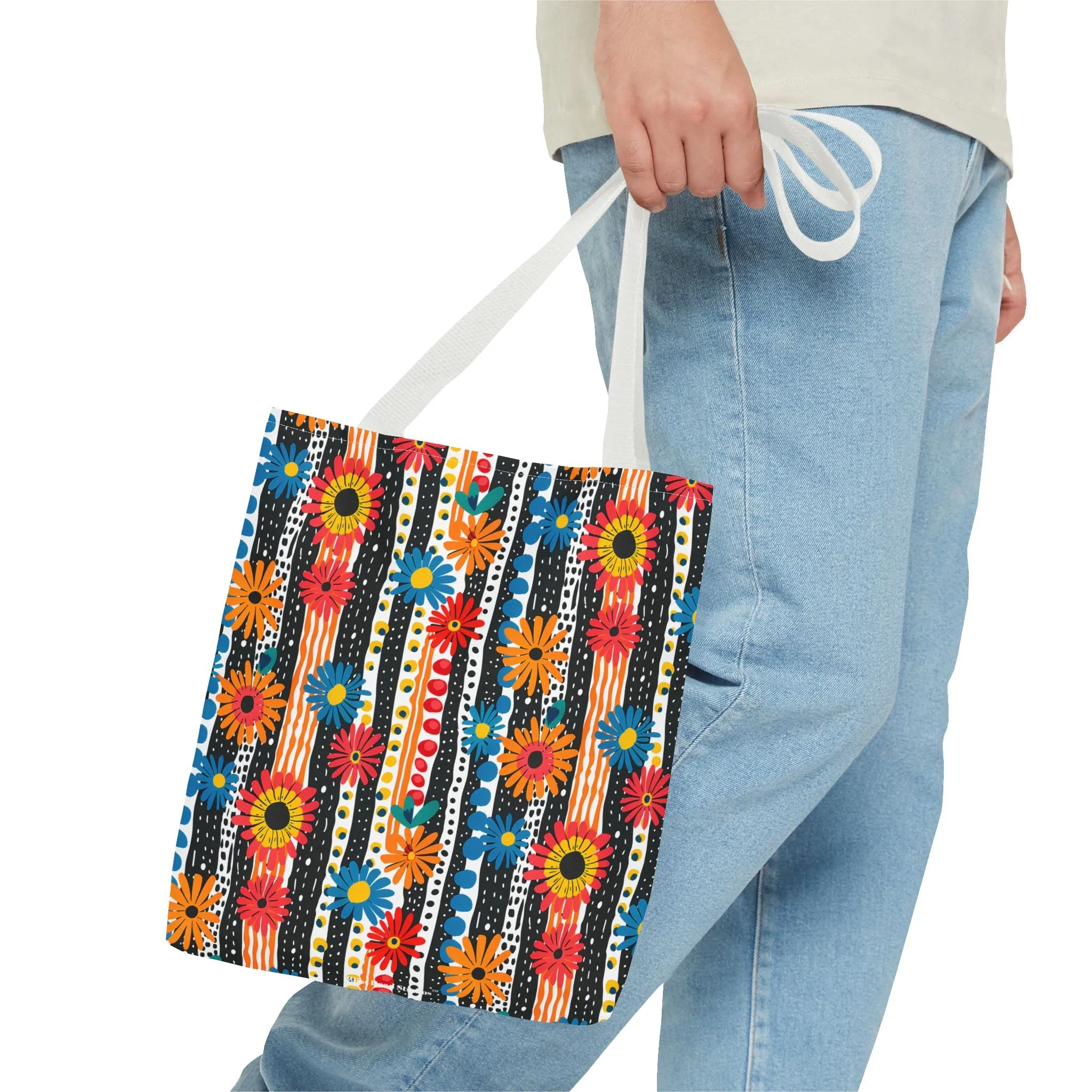 Striped Daisy Play Tote Bag - Ad a Pop of Playful Charm to Your Day! Available in 3 sizes.