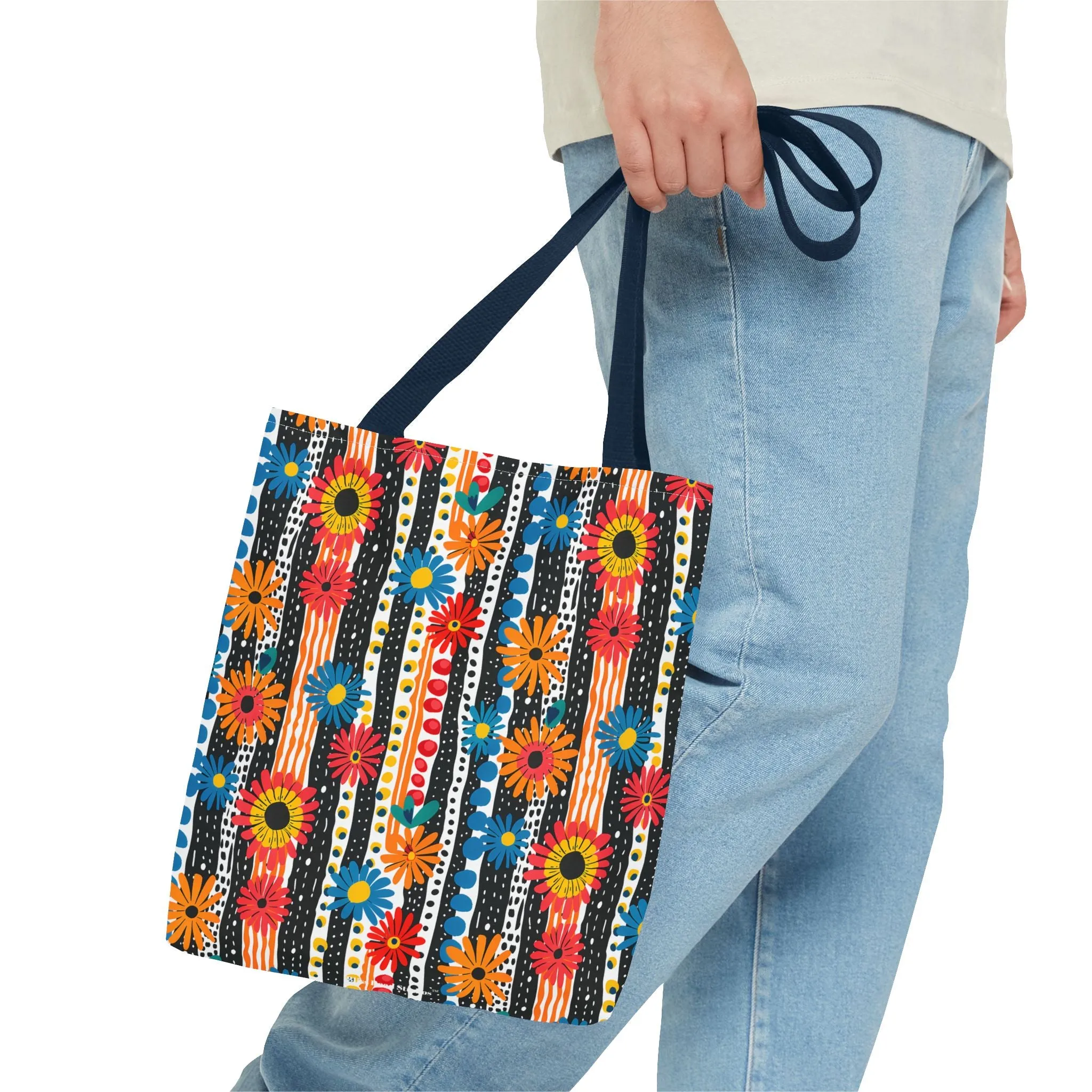 Striped Daisy Play Tote Bag - Ad a Pop of Playful Charm to Your Day! Available in 3 sizes.