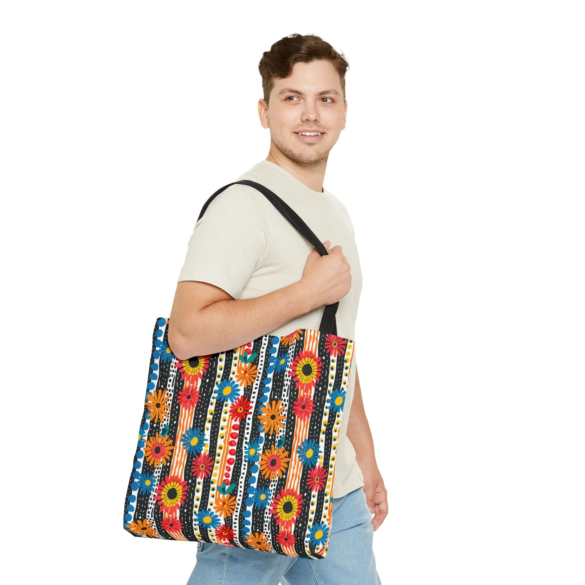 Striped Daisy Play Tote Bag - Ad a Pop of Playful Charm to Your Day! Available in 3 sizes.