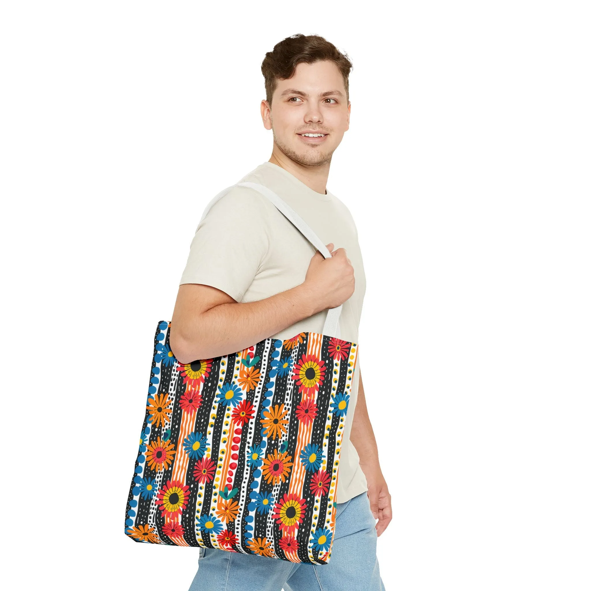 Striped Daisy Play Tote Bag - Ad a Pop of Playful Charm to Your Day! Available in 3 sizes.