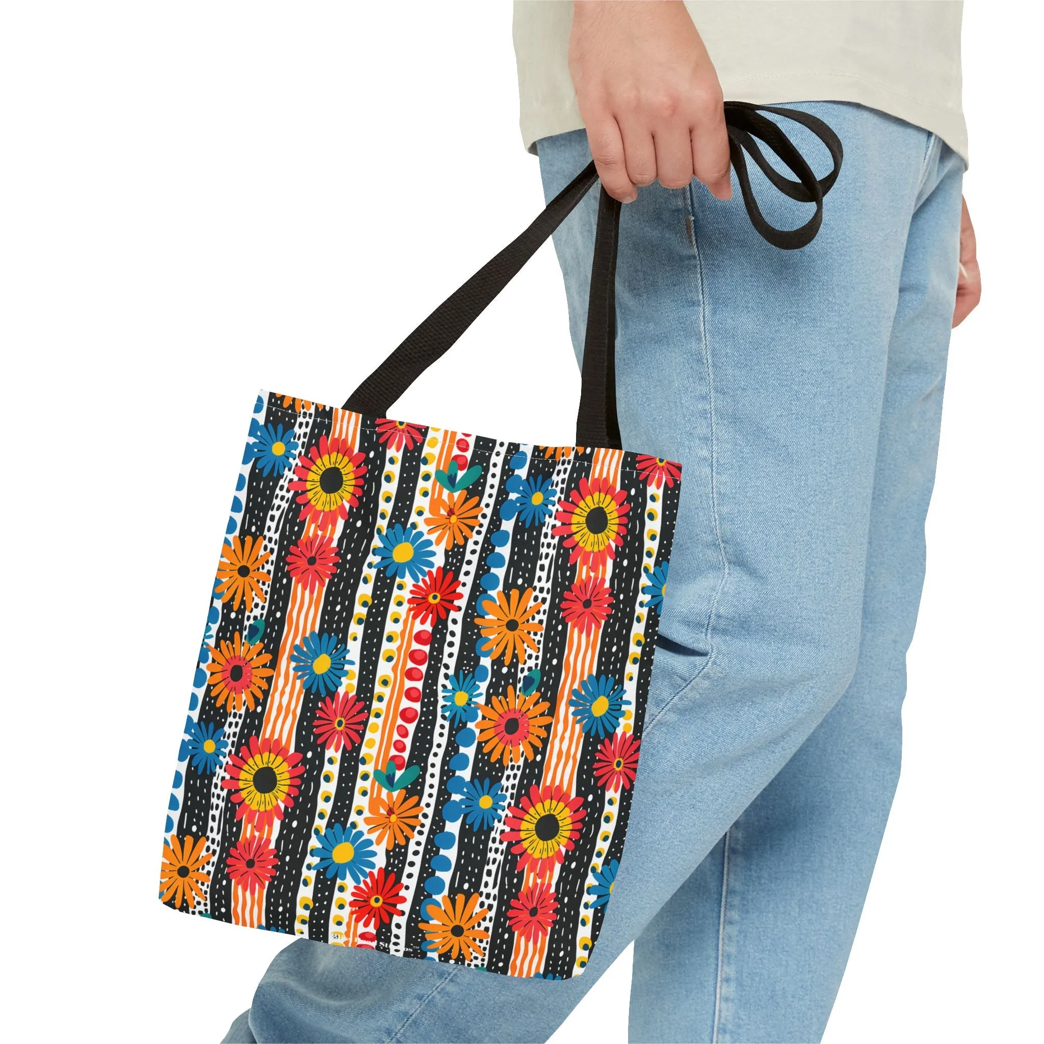 Striped Daisy Play Tote Bag - Ad a Pop of Playful Charm to Your Day! Available in 3 sizes.