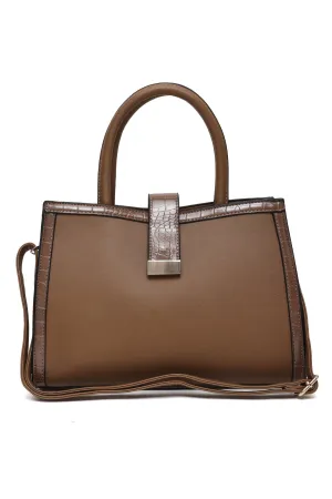 Structured Croc-Trim Bag-Khaki