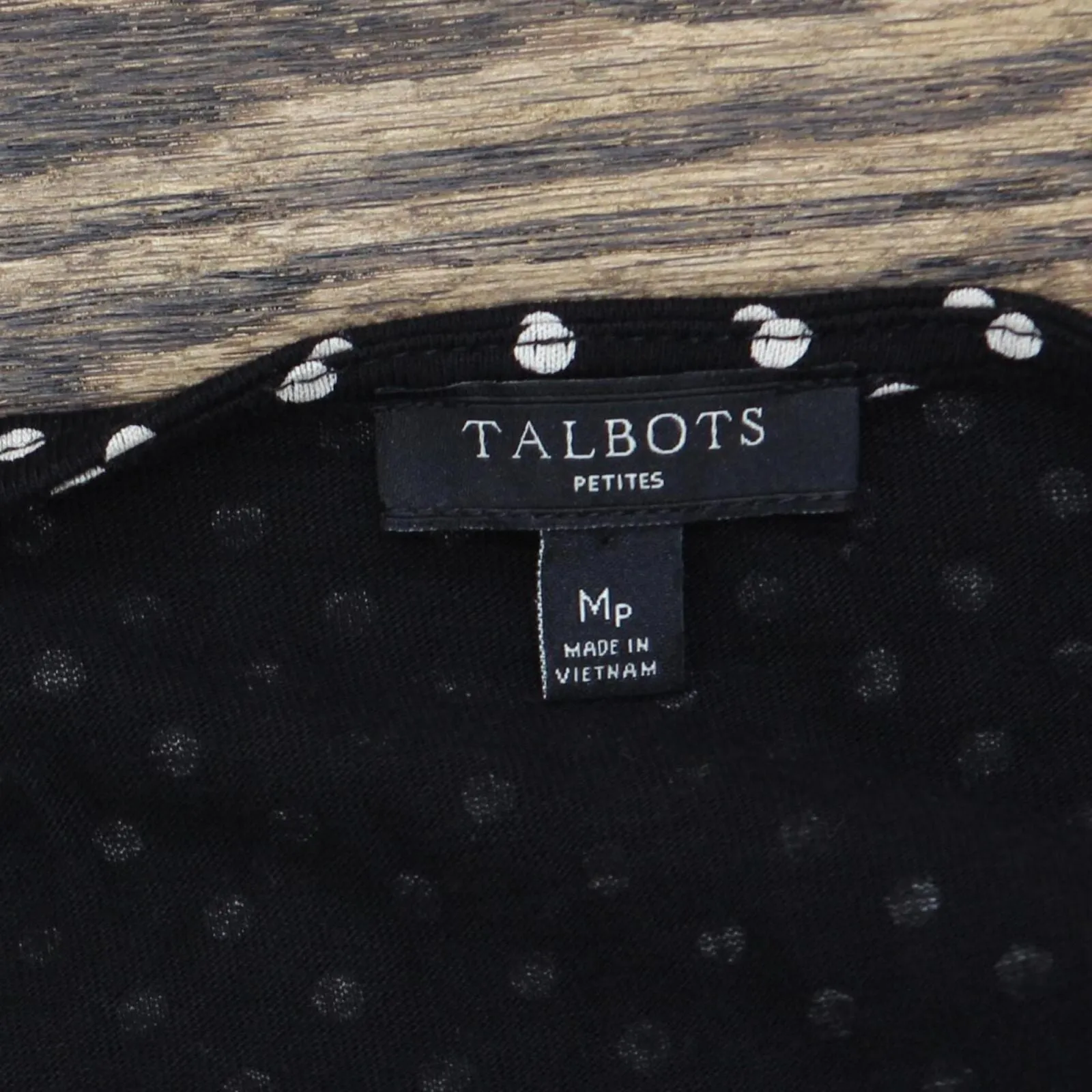 Talbots Womens V-Neck Faux Wrap Blouse Shirt Top Black / White Polka Bot PM