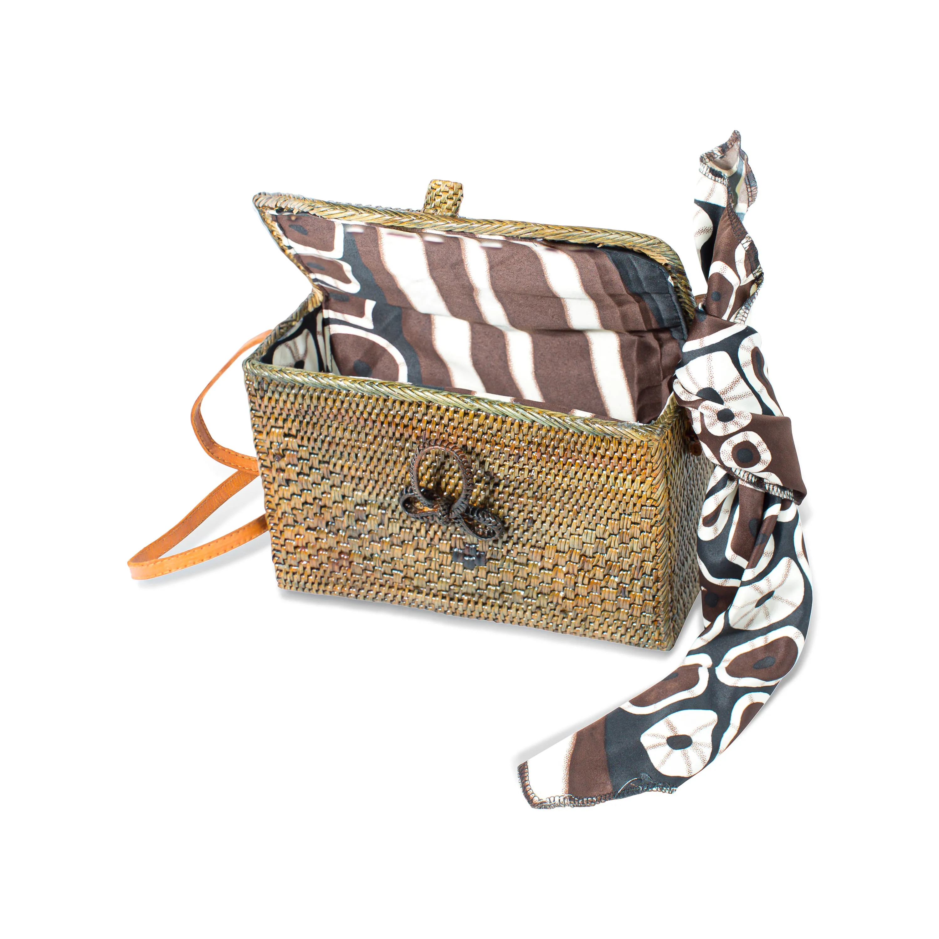 Tara - Silk African Print Rattan Bag
