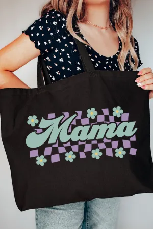 Teal Checkered Daisy Mama Canvas Jumbo Tote
