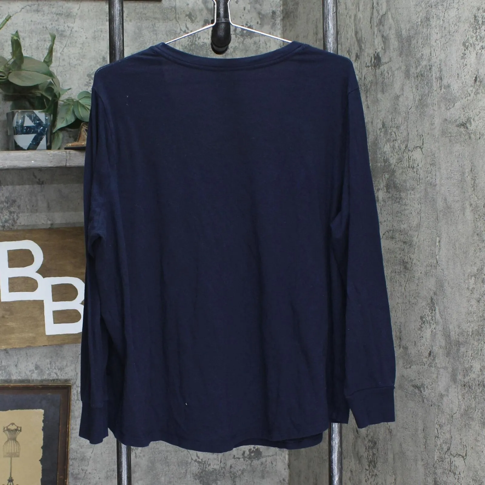 Terra & Sky Womens V-Neck Long Sleeve Knit Shirt Blouse Top Navy Blue 2X