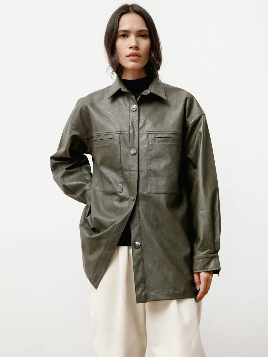 the overshirt - vegan leather bonsai green