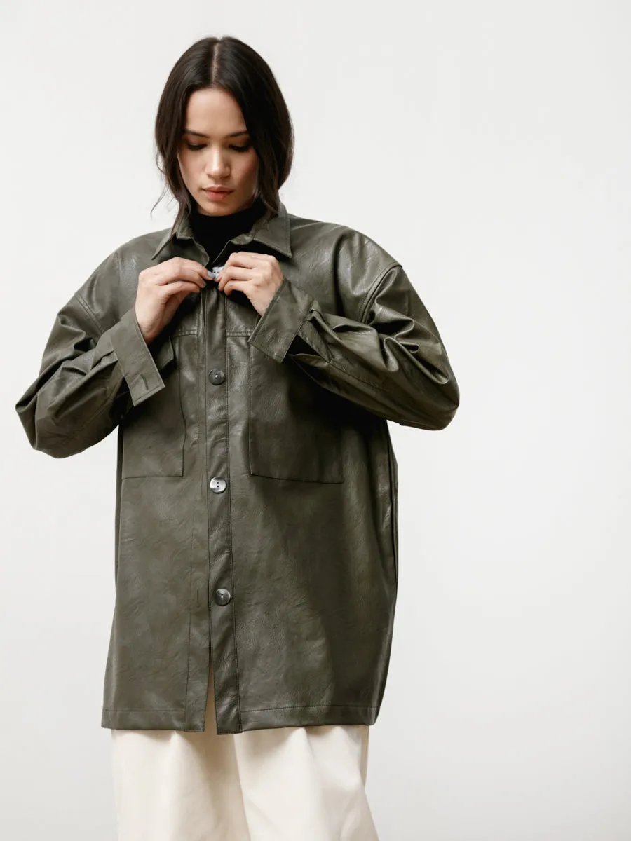 the overshirt - vegan leather bonsai green