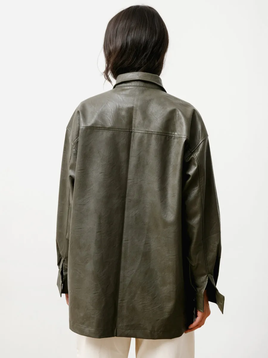 the overshirt - vegan leather bonsai green