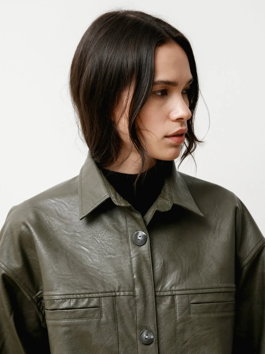the overshirt - vegan leather bonsai green