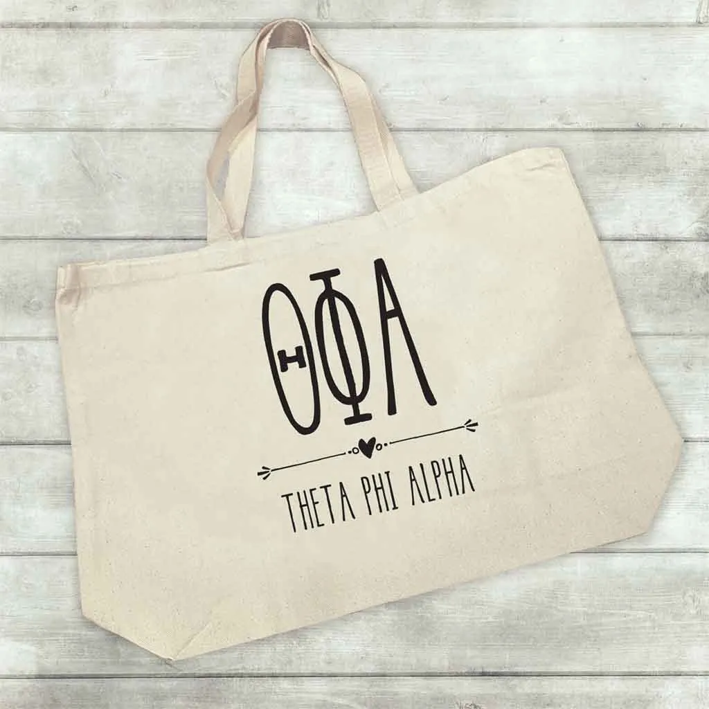 Theta Phi Alpha Stylized Sorority Greek Letters Printed Canvas Bag